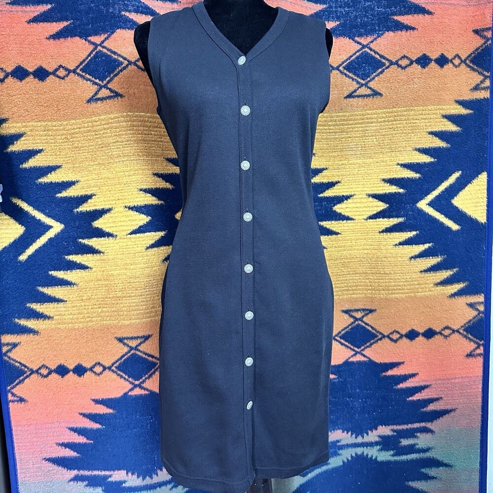 Vintage Tapestry Sleeveless Button Front MIDI Ribbed Tank Shift Dress. Size 8.